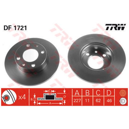 TRW Brake Rotor Single 227.5mm Front DF1721S