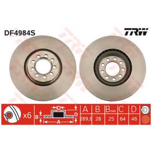 TRW Disc Brake Rotor 290Mm DF4984S