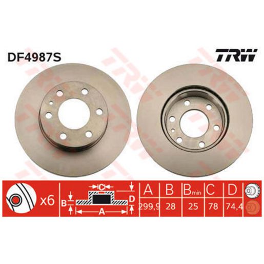 TRW Disc Brake Rotor 300Mm DF4987S