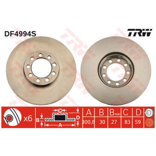 TRW Disc Brake Rotor 300Mm DF4994S