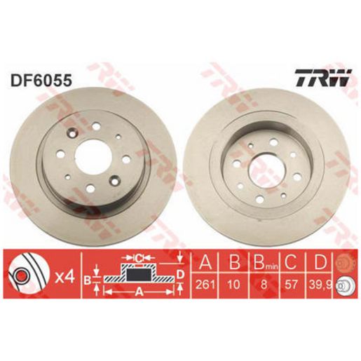 TRW Disc Brake Rotor 261Mm DF6055S
