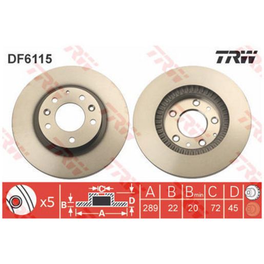 TRW Disc Brake Rotor 289Mm DF6115S