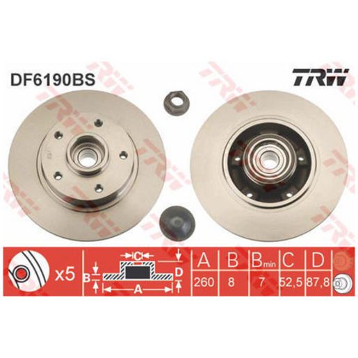 TRW Brake Rotor 260mm Rear DF6190BS