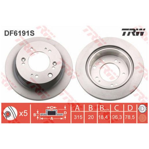 TRW Brake Rotor 315mm Rear DF6191S