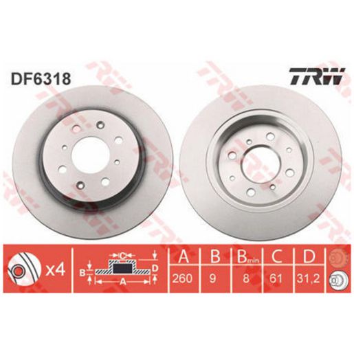 TRW Disc Brake Rotor 260Mm DF6318S