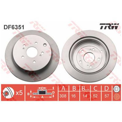 TRW Brake Rotor Single 308mm Rear DF6351S