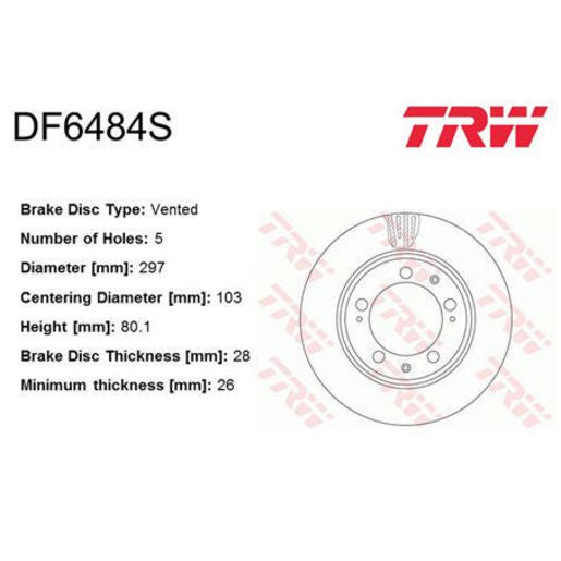 TRW Disc Brake Rotor 297Mm DF6484S