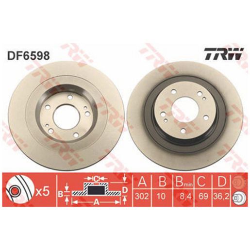 TRW Disc Brake Rotor 302mm DF6598S