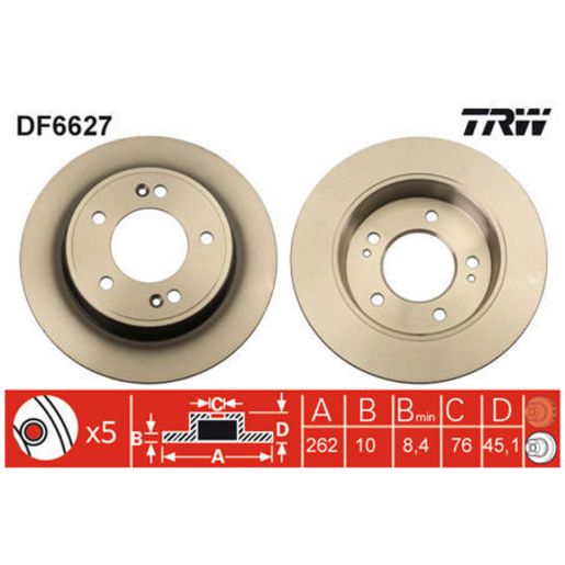 TRW Disc Brake Rotor 262mm DF6627S