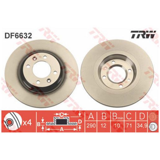 TRW Disc Brake Rotor 290Mm DF6632S