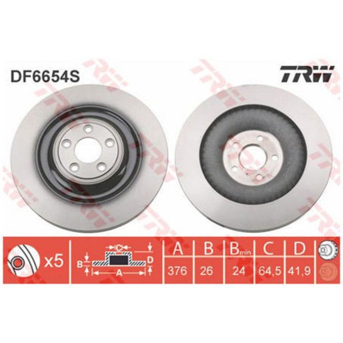 TRW Brake Rotor 376mm Rear DF6654S