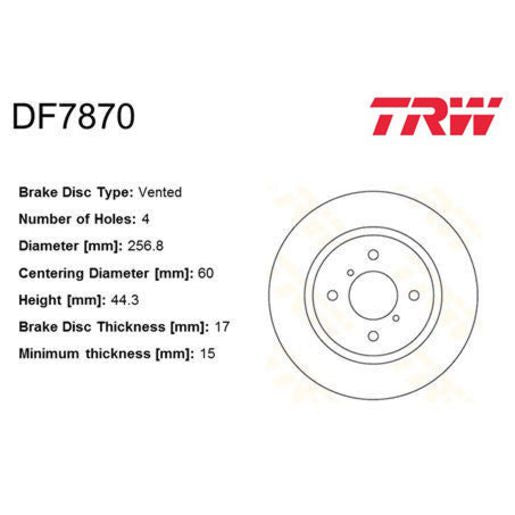 TRW Disc Brake Rotor 256Mm DF7870S
