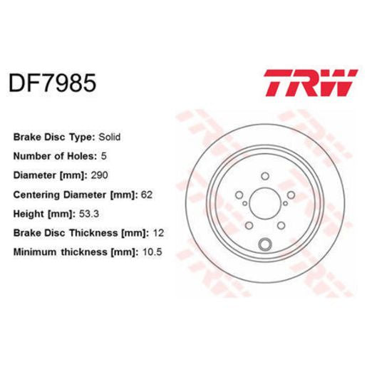 TRW Disc Brake Rotor 290Mm DF7985S