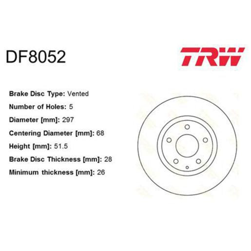 TRW Disc Brake Rotor 297mm DF8052S