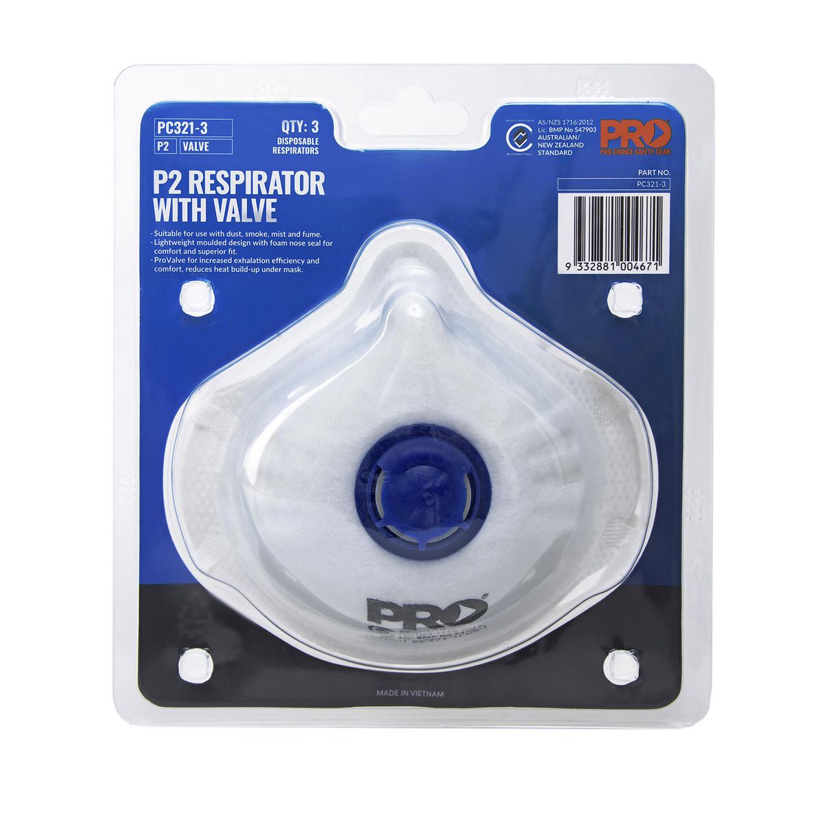 Prochoice Dust Masks P2+Valve Pk3 PC321-3