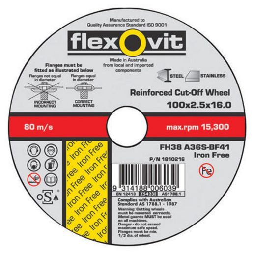 Flexovit Cut Off Disc S/S 100X2.5X16Mm 66252841607