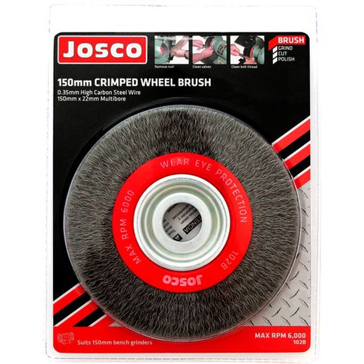 Josco 150mm x 22mm Multi-Bore Crimped Wheel Brush 102B