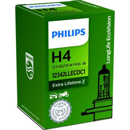 Philips Eco Vision H4 Globe 12V 60/55W Longlife 12342LLECOC1