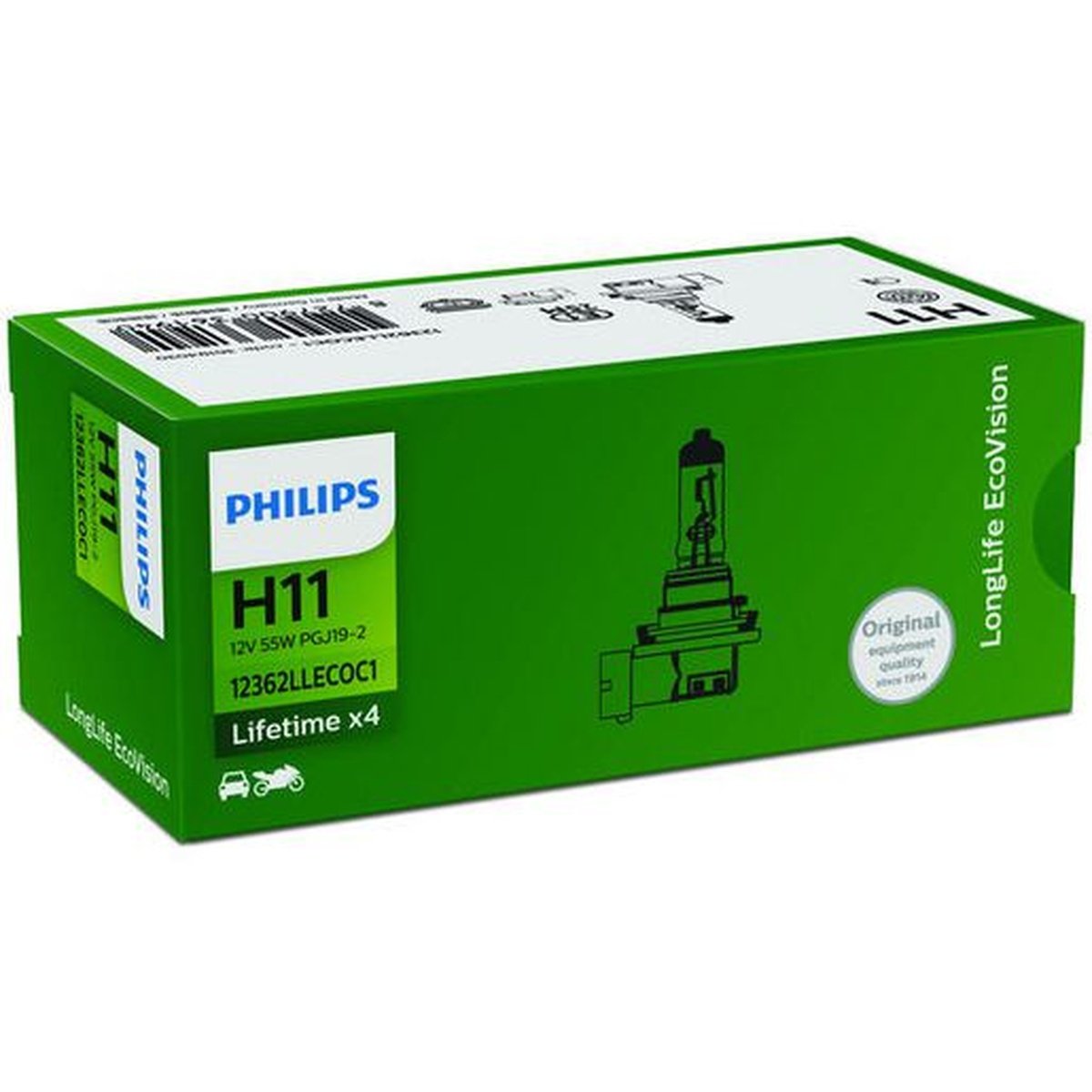 Philips Eco Vision H11 Globe 12V 55W Longlife 12362LLECOC1