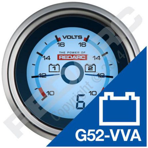 REDARC Digital Dual Voltmeter 52mm Gauge 6-16V G52-VVA