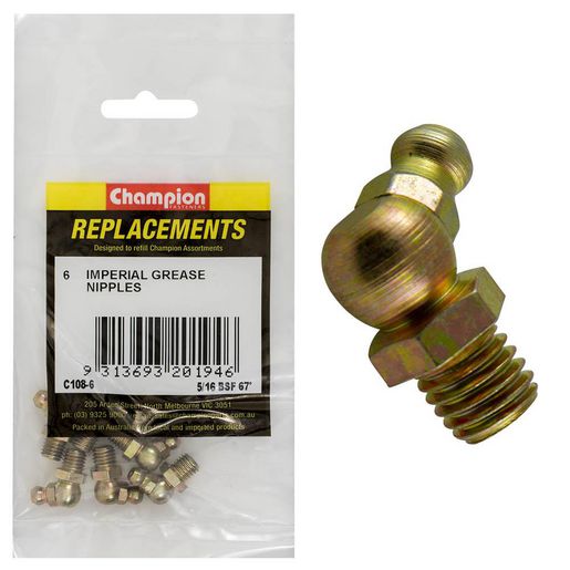 Champion Fasteners Grease Nipple 5/16in BSF 67.5 Refill Pack C108-6