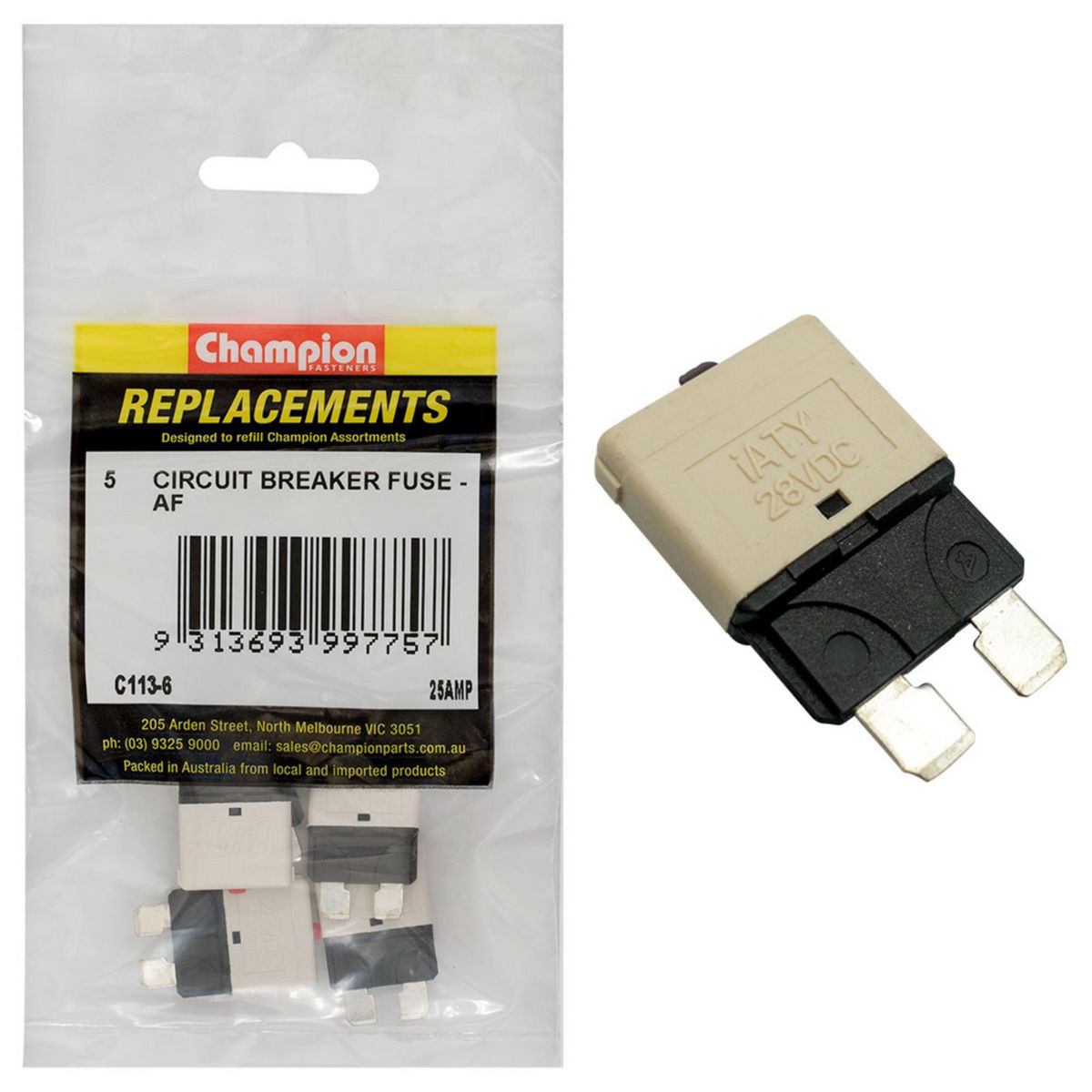 Champion Fasteners Fuse Blade Circuit Breaker Fuse Af 25 Amp C113-6