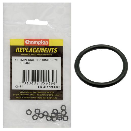 Champion Fasteners O Ring Nitrile Rubber 70 Shore 3/16in x 1/16in Refill Pack C115-1