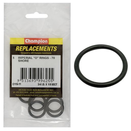 Champion Fasteners O Ring Nitrile Rubber 70 Shore 3/4in x 1/8in Refill Pack C115-11