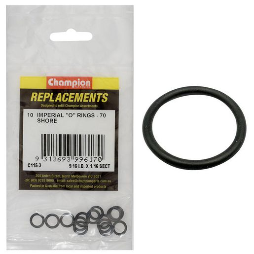Champion Fasteners O Ring Nitrile Rubber 70 Shore 5/16in x 1/16in Refill Pack C115-3