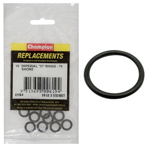 Champion Fasteners O Ring Nitrile Rubber 70 Shore 3/8in x 3/32in Refill Pack C115-5