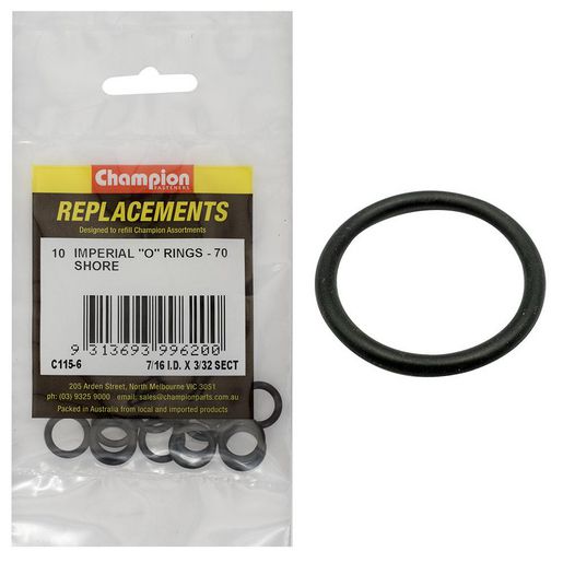 Champion Fasteners O Ring Nitrile Rubber 70 Shore 7/16in x 3/32in Refill Pack C115-6