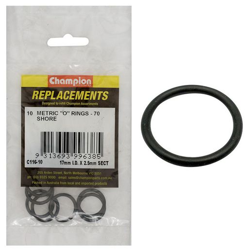 Champion Fasteners O Ring Nitrile Rubber 70 Shore 2.5mm x 17mm Refill Pack C116-10
