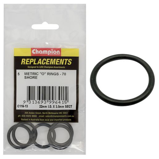 Champion Fasteners O Ring Nitrile Rubber 70 Shore 3.5mm x 22mm Refill Pack C116-13
