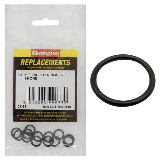 Champion Fasteners O Ring Nitrile Rubber 70 Shore 2mm x 9mm Refill Pack C116-5