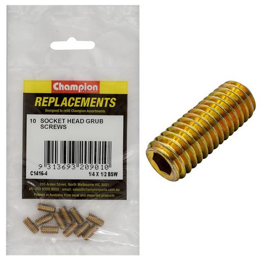 Champion Fasteners Grub Screw Socket Head BSW 1/4in x 1/2in Refill Pack C1416-4