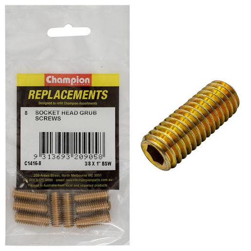 Champion Fasteners Grub Screw Socket Head BSW 3/8in x 1in Refill Pack C1416-8