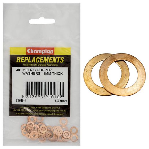 Champion Fasteners Washer Copper 5mm x 10mm x 1.00mm Refill Pack C1660-1