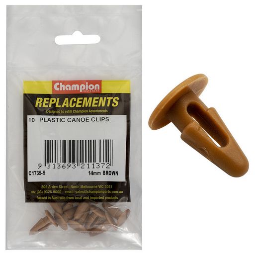 Champion Fasteners Canoe Clip Brown Len:16.8mm Hole:6.6 7.8mm Head:14mm C1735-5