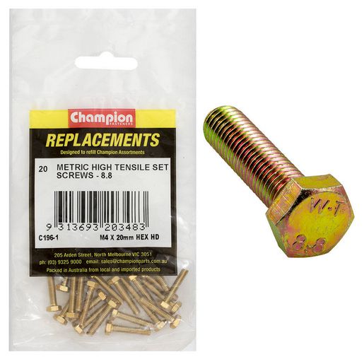 Champion Fasteners Hex Set Screw High Tensile M4 x 20mm Grade 8.8 C196-1