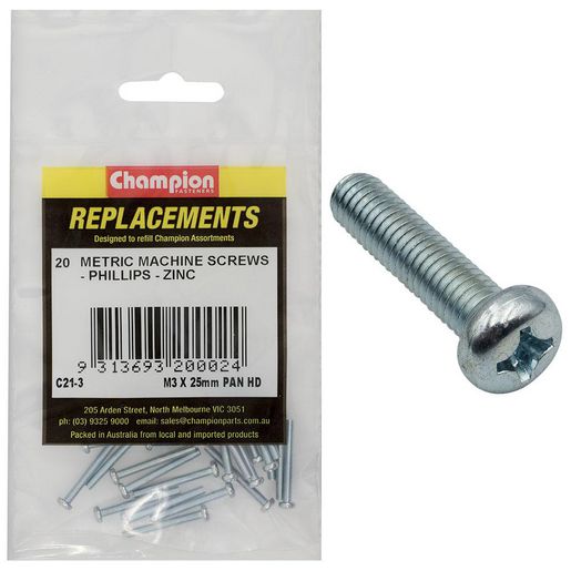 Champion Screw Self Tapp Panhead Phillips M3 x 25mm 20Pk C21-3