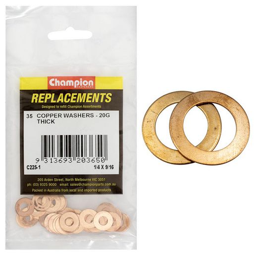 Champion Fasteners Washer Flat Copper 1/4in x 9/16in x 20G Refill Pack C225-1