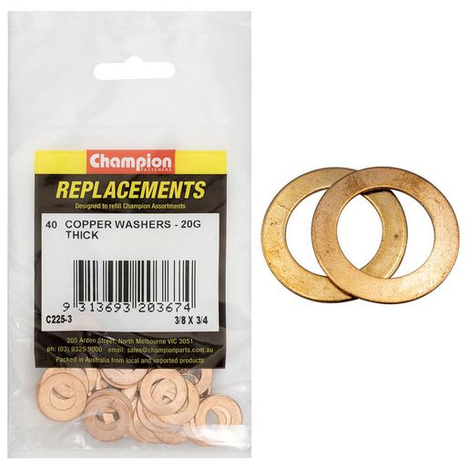 Champion Fasteners Washer Flat Copper 3/8in x 3/4in x 20G Refill Pack C225-3