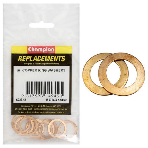 Champion Fasteners Washer Thin Flat Copper M18 X 24 X 1.5mm Refill Pack C226-12