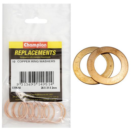 Champion Fasteners Washer Thin Flat Copper M26 x 31 x 2.00mm Refill Pack C226-14