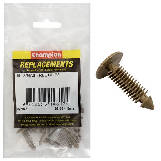 Champion Fasteners Xmas Tree Clip Beige Len:22mm Stem Dia: 6.8mm Hole:6.6 To 8mm Head:16mm C2265-9