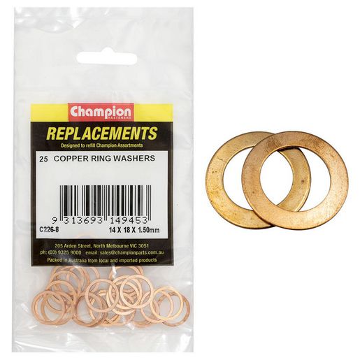 Champion Fasteners Washer Thin Flat Copper M14 x 18 x 1.5mm Refill Pack C226-8