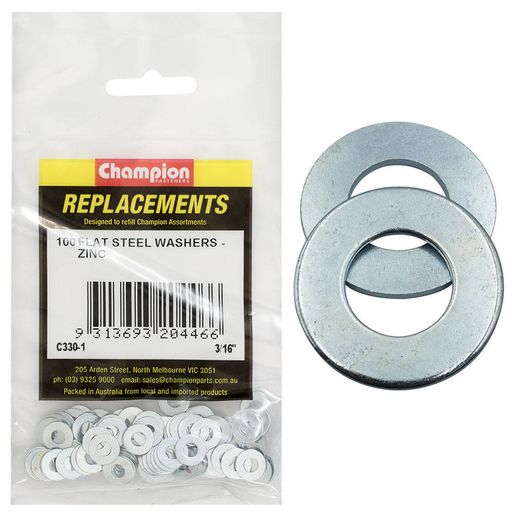 Champion Fasteners Washer Flat Steel 3/16in x 7/16in x 20G Zinc Plated C330-1