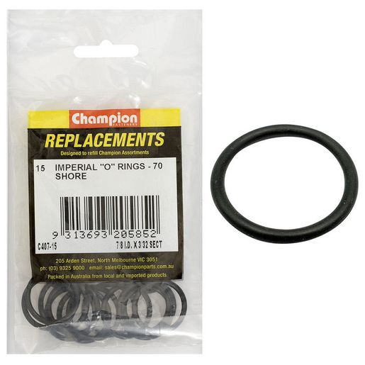 Champion Fasteners Rubber O Ring 70 Shore 7/8in x 3/32in Black C407-15