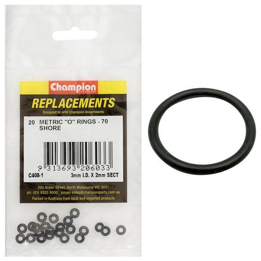 Champion Fasteners O Ring Nitrile Rubber 70 Shore 3mm x 2mm Refill Pack C408-1