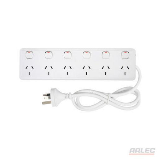 Arlec Power Board 6 Regular Spaced Outlets W/Individual Switch PB66